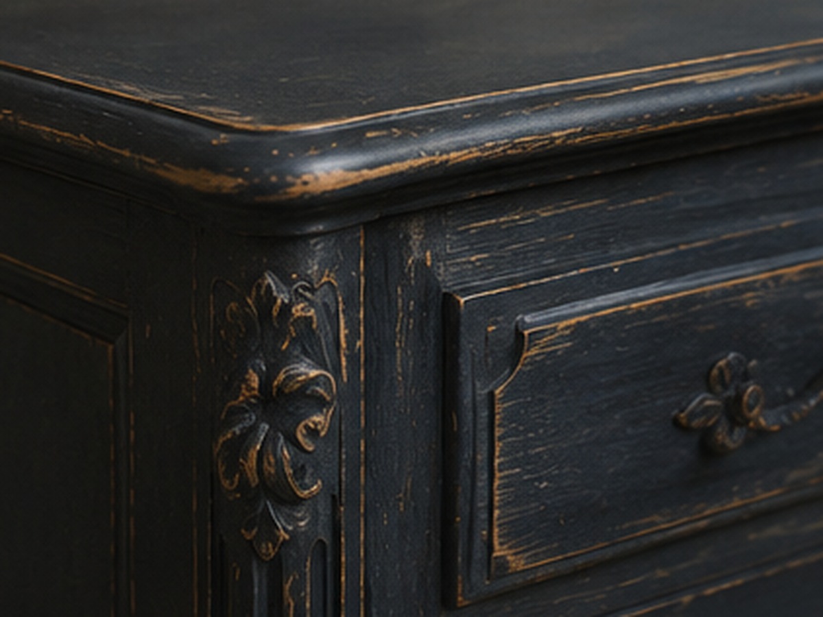 Exemple de patine bleutée sur meuble ancien